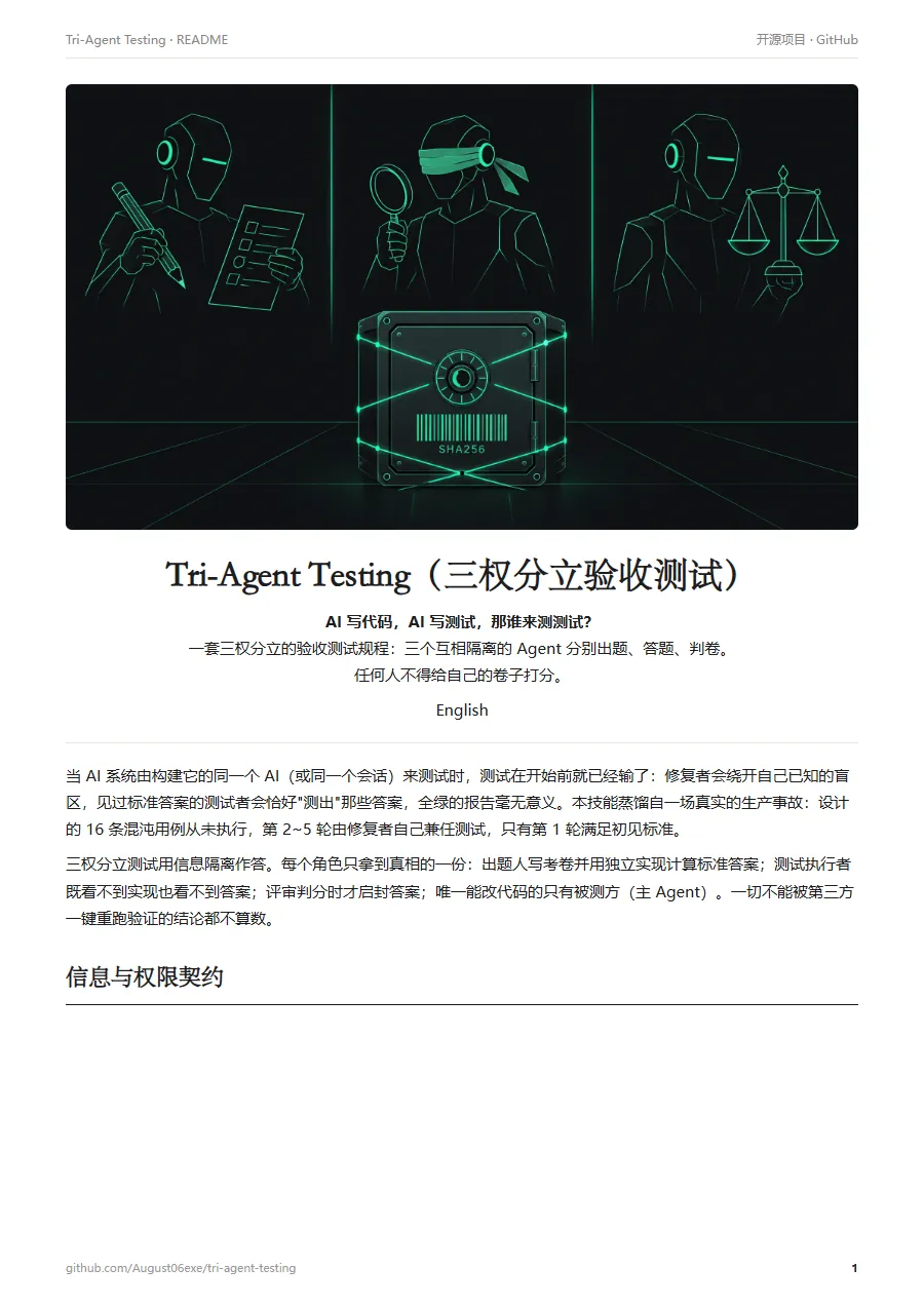 Tri-Agent Testing 的 README 第 1 页